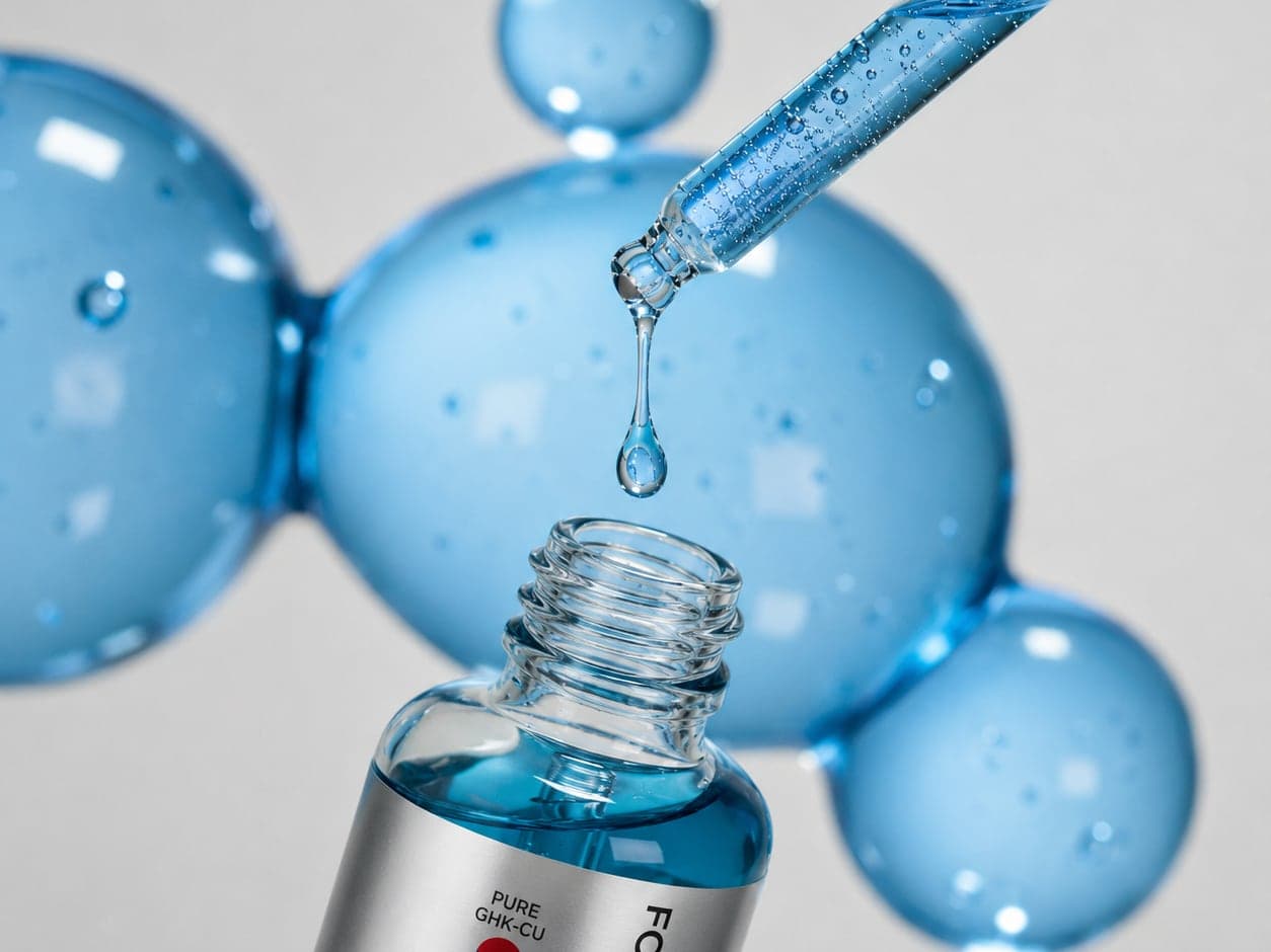 Conta-gotas liberando uma gota do sérum sobre o frasco