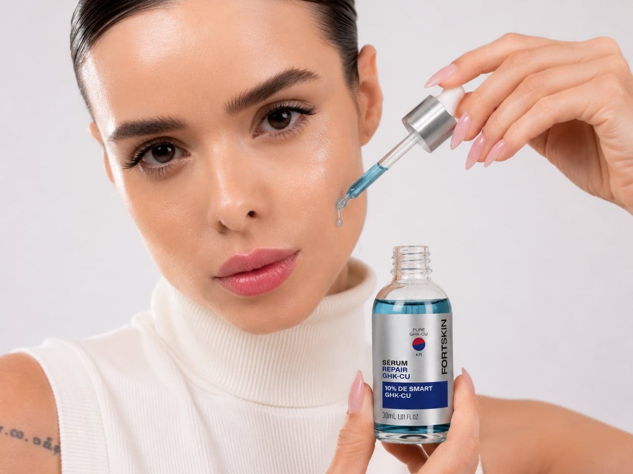 Creator aplicando o Sérum Repair GHK-Cu no rosto